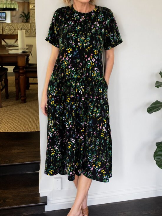 Cynthia Rowley Dresses & Skirts - Cynthia Rowley Valery Tee Combo Drop Waist Dress in Black Floral | Size Small